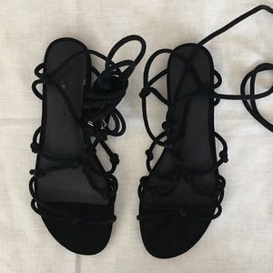 NEW Rebecca Minkoff Black Suede Lace Up Flats